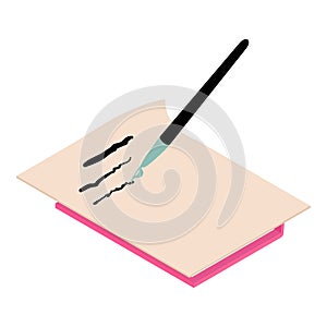 Handwritten letter icon isometric vector. Fountain pen write on paper sheet book