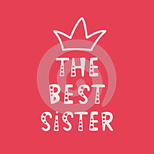 Handwritten lettering of The Best Sister on red background