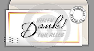 Handwritten lettering Deutsch language Vielen Dank fur alles - Many thanks for everything. Vector calligraphy Thank you very much photo