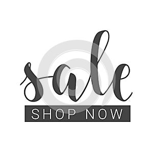 Handwritten Lettering of Sale Shop Now. Vector Illustration