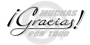 Handwritten lettering in Spanish language Muchas Gracias - Thank you very much. Vector calligraphy isolated phrase with shadow photo