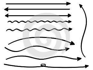 Handwritten long arrow set like drawn with a marker. The tip of the arrow is triangular