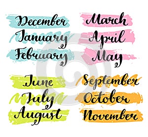 Handwritten months of the year. Calligraphy words