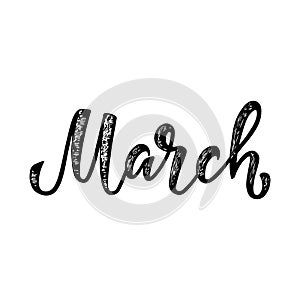 Handwritten names of months: March. Calligraphy words for calendars and organizers.