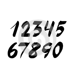 Handwritten numbers isolated on white background. Hand drawn brush stroke fonts