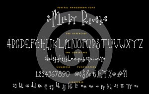 Handwritten playful script font Milky River vector alphabet set