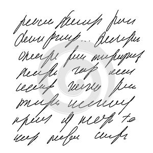 Handwritten scribble ink letter. Freehand text note. Unreadable doodle write by pencil isolated on white background. Illegible