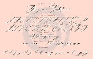 Handwritten script calligraphy cursive font Buongiorno Rastellino Italian hello Rastellino vector alphabet set