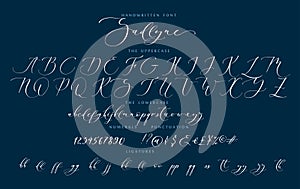 Handwritten script cursive calligraphy playful font Sadlyne vector alphabet set