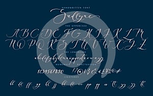 Handwritten script cursive calligraphy playful font Sadlyne vector alphabet set photo