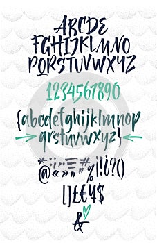 Handwritten script font. Brush font. Lowercase typeset