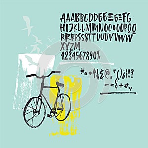 Handwritten script font. Brush font. Uppercase, numbers, punctuation