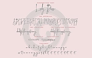 Handwritten script font vector alphabet Lady Boss set