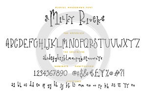 Handwritten script playful font Milky River vector alphabet set photo