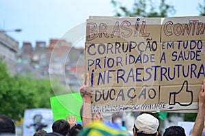 Handwritten Sign of Protest Against Corruption in Brazil