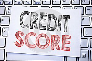 Handwritten text caption showing Credit Score. Business concept writing for Financial Rating Record written on sticky note paper o