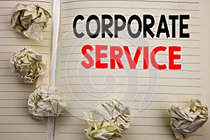 Handwritten text showing Corporate Service. Business concept writing for Csr Digital Content Written on notepad note paper, white