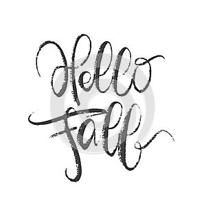 Handwritten textured lettering of Hello Fall