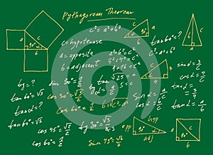 Handwritten trigonometric vector set, hand drawn monochrome math formulas