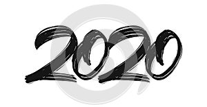 Handwritten type lettering numbers of 2020. Happy New Year. Chines calligraphy