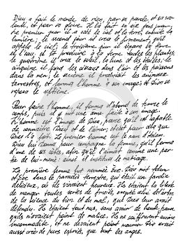 Handwritten unreadable text french Calligraphy Letter texture background photo