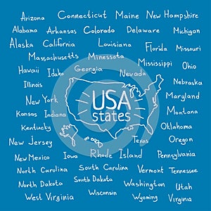 Handwritten USA states vector illustration