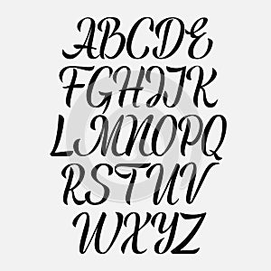 Handwritten vector aphabet. Hand drawn lettering font. Brush script calligraphy cursive type.