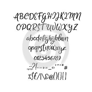 Handwritten vector font. Hand drawn brush style alphabet. Modern calligraphy abc