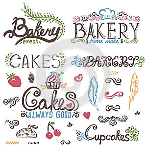 handwritten vintage retro bakery logo labels. Vect