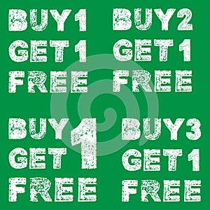 Handwritten white bold chalk lettering buy 3 get 1 free, buy 2 g