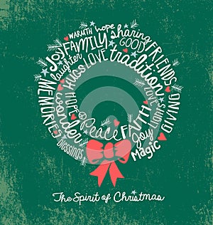 Handwritten word cloud Christmas Wreath Holiday Greeting Card