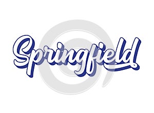 Handwritten word Springfield. Name of State capital of Illinois. 3D vintage, retro lettering for poster, sticker, flyer