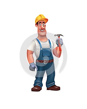 Handy man with helmet holding hammer