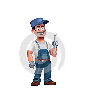 Handy man holding a wrench key