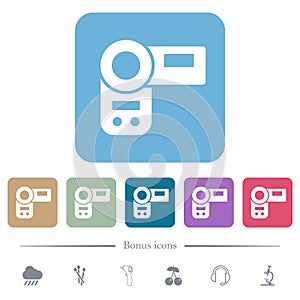 Handycam flat icons on color rounded square backgrounds