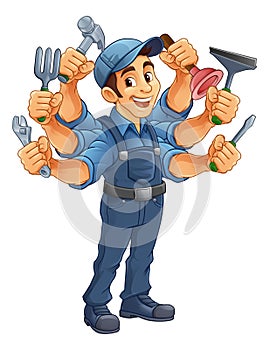 Handyman Cartoon Handy Man Caretaker Multitasking