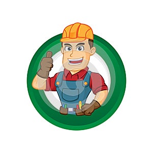 Handyman give thumb up inside circle