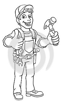 Handyman Hammer Cartoon Man DIY Carpenter Builder