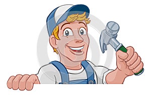 Handyman Hammer Cartoon Man DIY Carpenter Builder