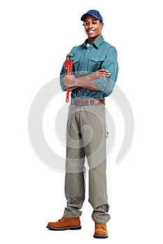 Handyman isolated white background.