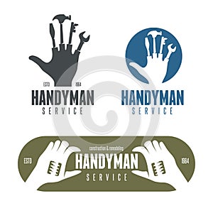 Handyman logos, emblems, badges in vintage style