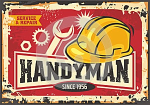 Handyman retro ad with yellow safety helmet photo