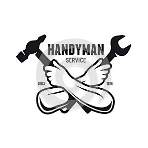 Handyman service emblem. Carpentry related vector vintage illustration.