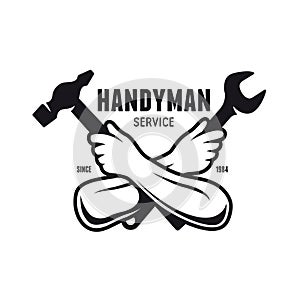 Handyman service emblem. Carpentry related vector vintage illustration. photo