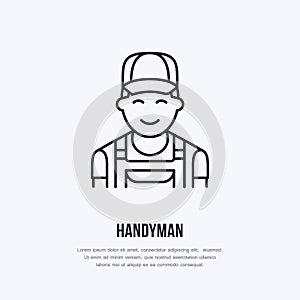 Handyman services logo, repairman flat line icon.