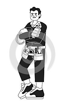 Handyman tool belt black and white cartoon flat illustration