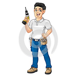 Handyman with a Tool Equipment Belt Holding Cordless Drill
