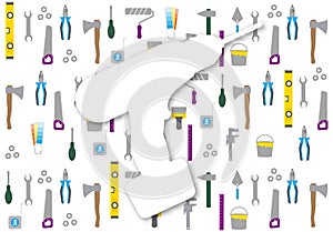 Handyman Tools pattern colorful. Corporate web site elements & background. Vector graphics for fixing