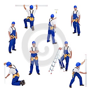 Handyman or worker in different working positions