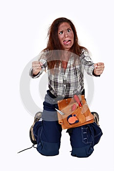 A handywoman suffering electrical shock.